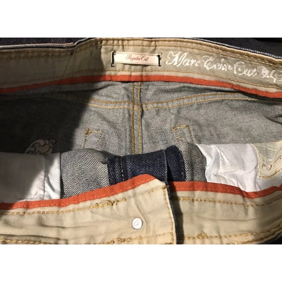 Vintage Marc Ecko Cut & Sew Skull Dagger Distressed Denim Jeans 34x32 P Wing Rlx - Picture 5 of 13